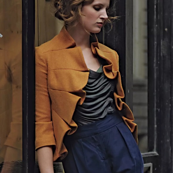 Anthropologie Jackets & Blazers - ANTHROPOLOGIE TABITHA Terrace House wool jacket coat ruffled front golden size 8